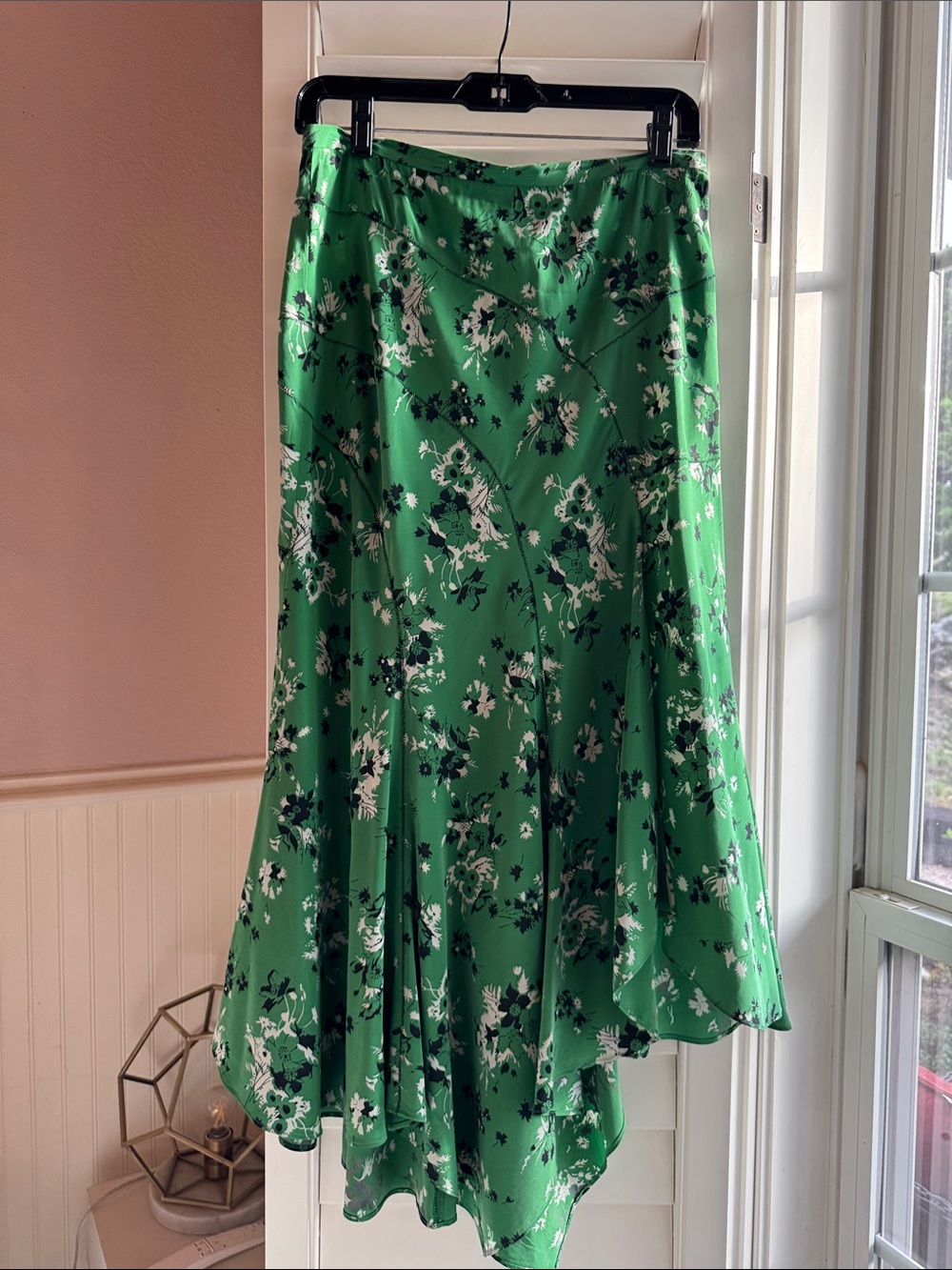 Veronica Beard Emerald Green Floral Handkerchief Hem Skirt
